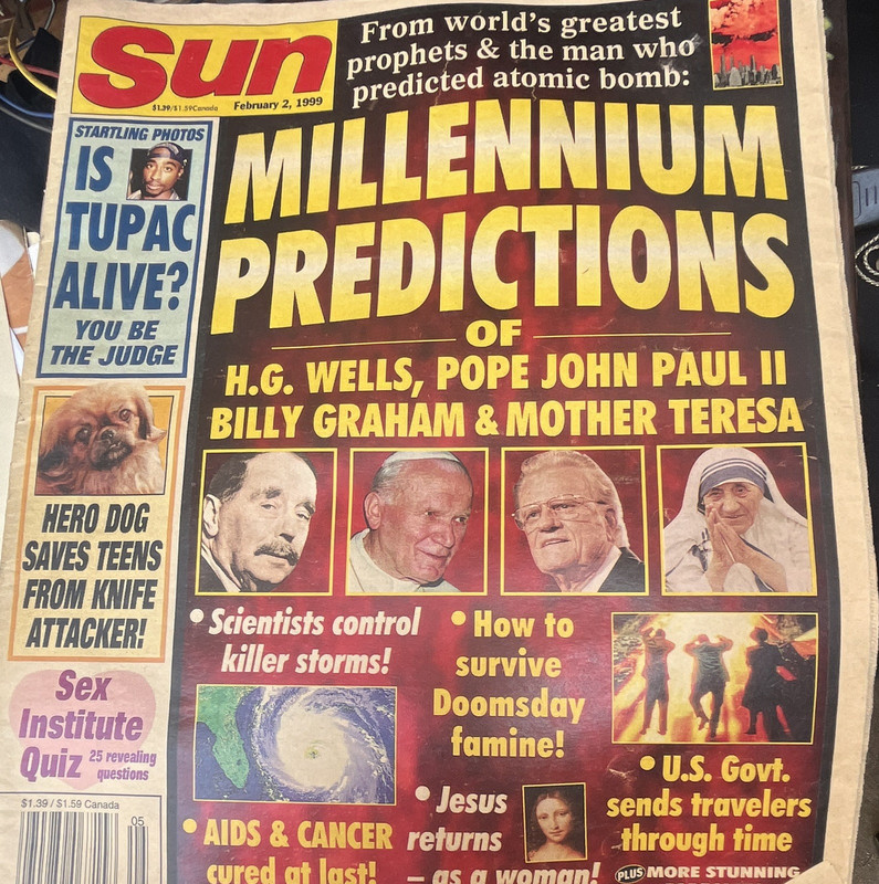 Sun Millennium Predictions Illustrated February 1999 H.G. Wells, Pope John Paul…