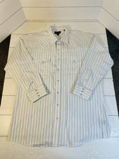 Panhandle Slim Mens Large Blue White Western Pearl Snap Long Sleeve Shirt 18/35