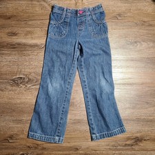 Jumping Beans Girls 6X Blue Jeans Denim Pants Adjustable Waist Pink Stitching