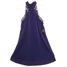 Lulu's Women’s Midnight Blue Lace Trim Halter Turtleneck Evening Dress Size XS