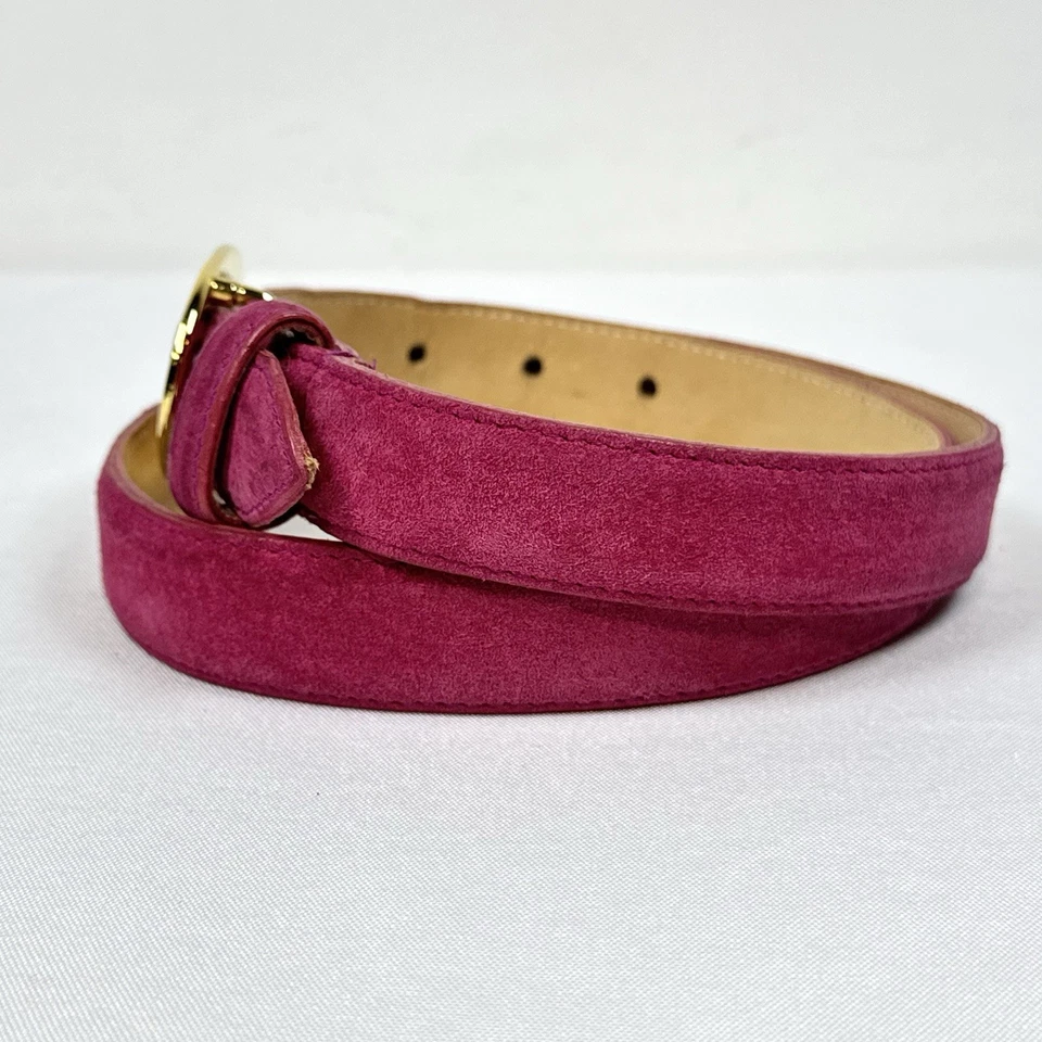 Vintage Avignon Pink Suede Belt Oval Brass Buckle Made in USA Women's M 29”-30” - Imagem 2 de 4