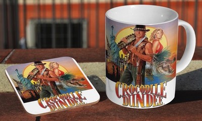 Crocodile Dundee Paul Hogan - Keramik Kaffee-/Teetasse + passender Untersetzer