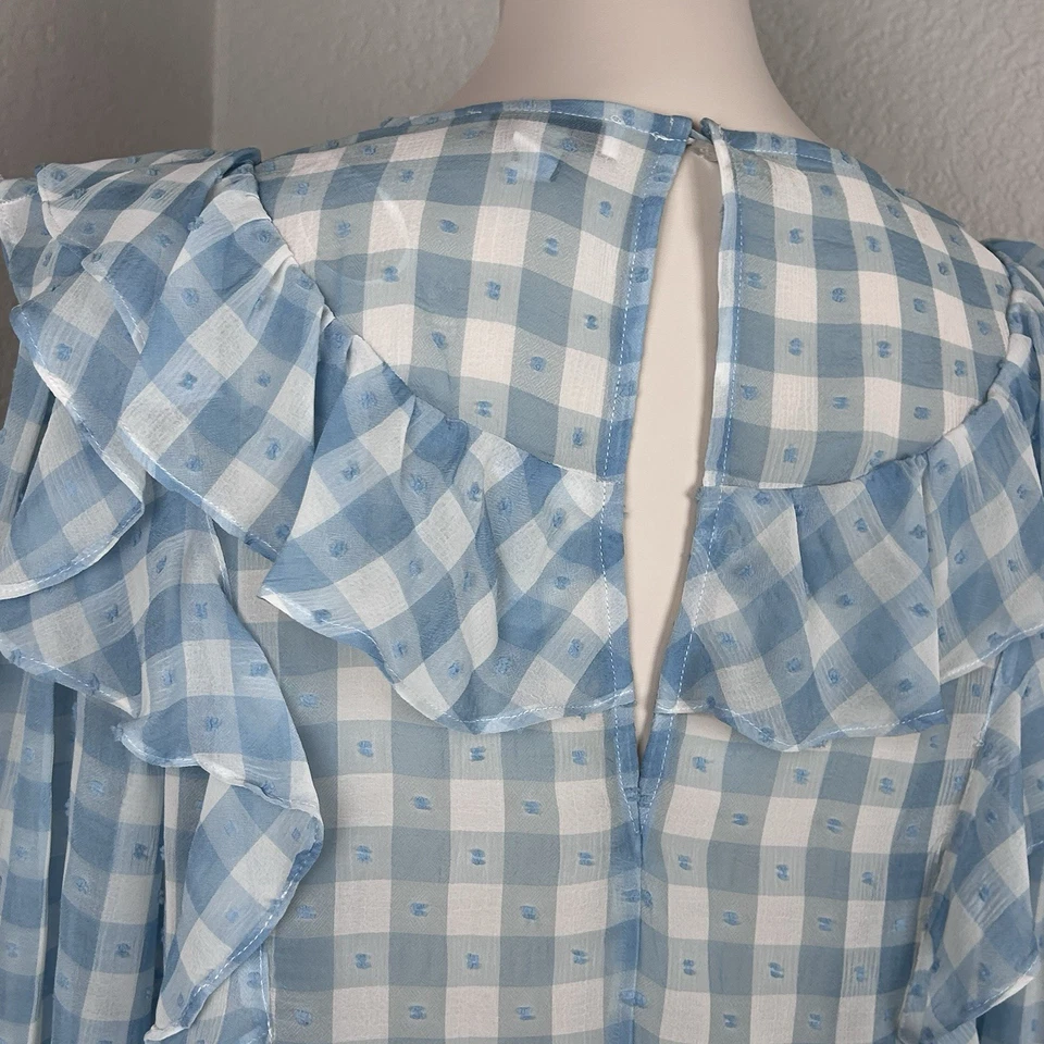 Blusa azul con volantes manga larga topshop para mujer talla 8 Foto 4 de 4