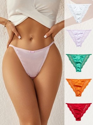 5 Pack Lot Sexy Womens Satin Panties Briefs Sheer Lace String Bikini Underwear