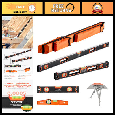 4-Piece Magnetic Torpedo Level Set - 48/24/16/10 Inch with Fluorescent Vials, Al