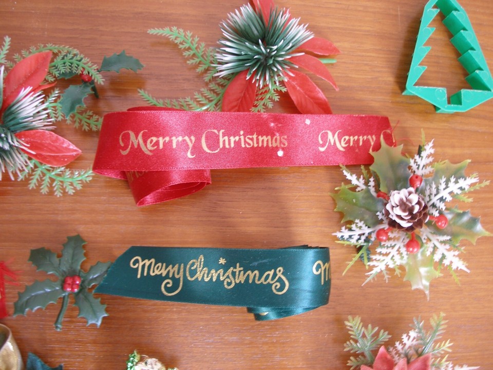 Job lot of Christmas Cake decorations, Topper & Ribbons Baking Crafts