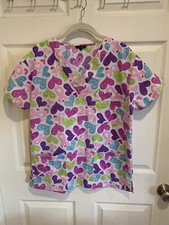 COCOOM Women  s S/S Medical Scrubs Top Size Medium M Pockets Colored Hearts