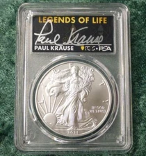 2021 PCGS MS 70 Last Day of Production Silver Eagle Dollar, Paul Krause Signed