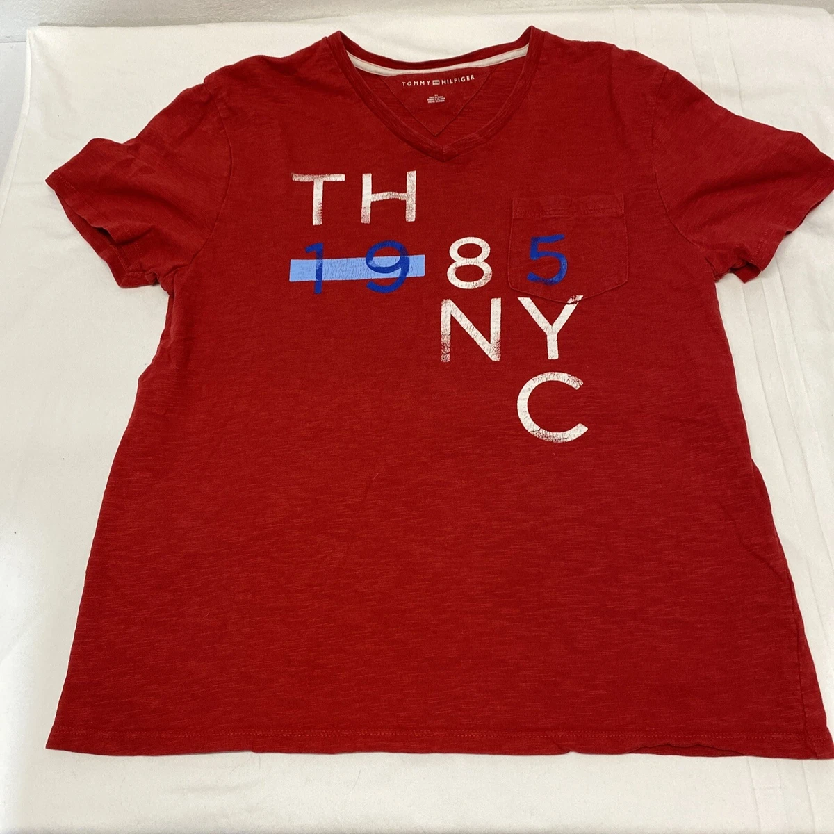 Tommy Hilfiger Pocketed T Shirt Red 1985 NYC Men s Medium