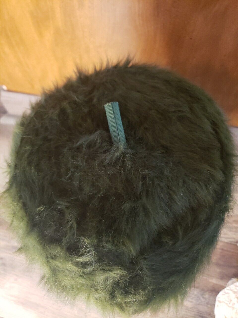 Vintage 1950s/1960s Green Pillbox Hat Faux Fur Be… - image 3