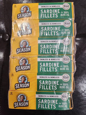 6 SEASON SKINLESS  BONELESS SARDINES 100  OLIVE OIL 4.38 OZ EACH 12/2028 WILD