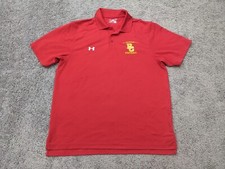 BC Football Polo Shirt Mens Large Under Armour Red Short Sleeve