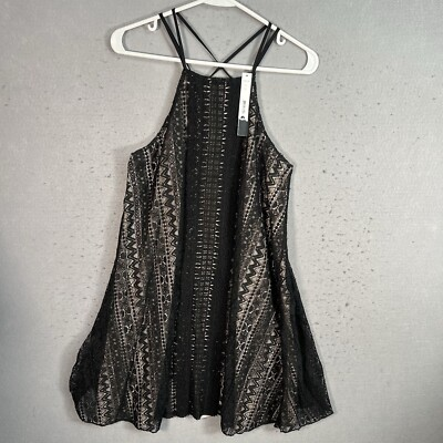 #ad NWT AQUA Lace Sleeveless Dress Womens Medium Spagetti Black Beige $4.00