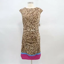 W By Worth Sheath Dress Womens 10 NEW Leopard Print Ruched Blue Pink Dots