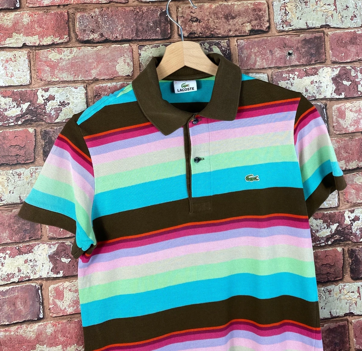 Womens Lacoste Rainbow Polo Shirt Size 2 UK size Medium Original