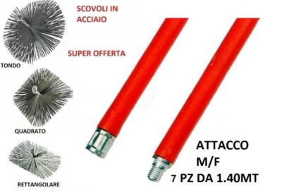 Kit Pulizia Camino Canna Fumaria KIT PULIZIA CAMINO 5 ASTE 140CM E SCOVOLO D.250MM C000254370 Spazzacamino Flessibile 10 Metri