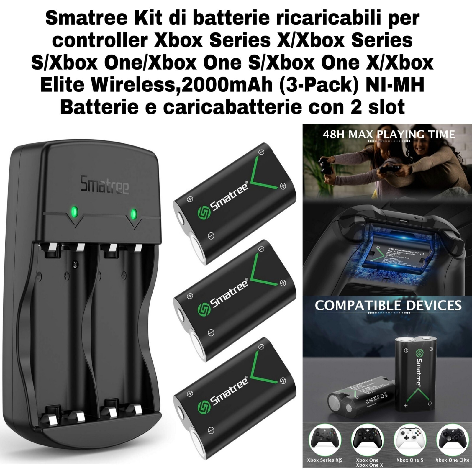 Smatree Kit di batterie ricaricabili x controller Xbox Series X/Xbox Series S