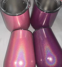 Wine Coffee Drink Ware Pink & Purple Sparkly Glitter 12 Oz Tumblers+Lids Set Of2
