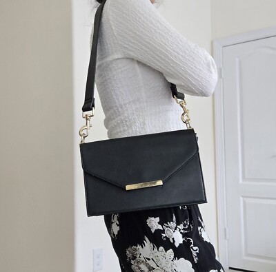 I.N.C Black and gold faux leather structured shoulder bag medium