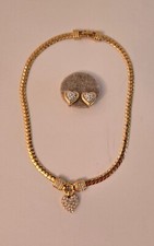 Swarovski Gold Tone Crystal Heart Choker Style Necklace with Earrings