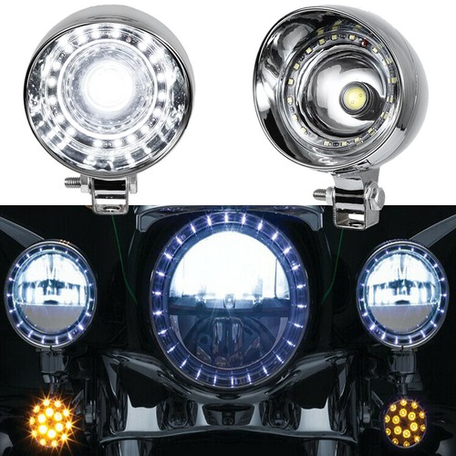 2x 4" Chrome Motorcycle Driving Passing Spot Fog Light LED Lamp For Harley Honda - Picture 2 of 12