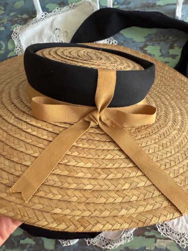NWT Vintage Wide Brim Straw Hat w/ Bow By Penneys 20” Elegant - Picture 14 of 17