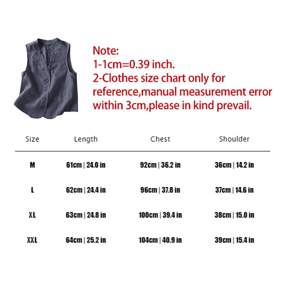 Women's Thin Linen Vest Casual Loose V Neck Sleeveless Vests Jacket Waistcoat - Image 4 of 4