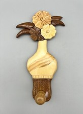 Vintage Hand Carved Wood Flower Floral Bouquet Vase Wall Hook Post