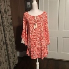 Boho Blu Orange and White Trumpet Sleeve Dress Size Medium