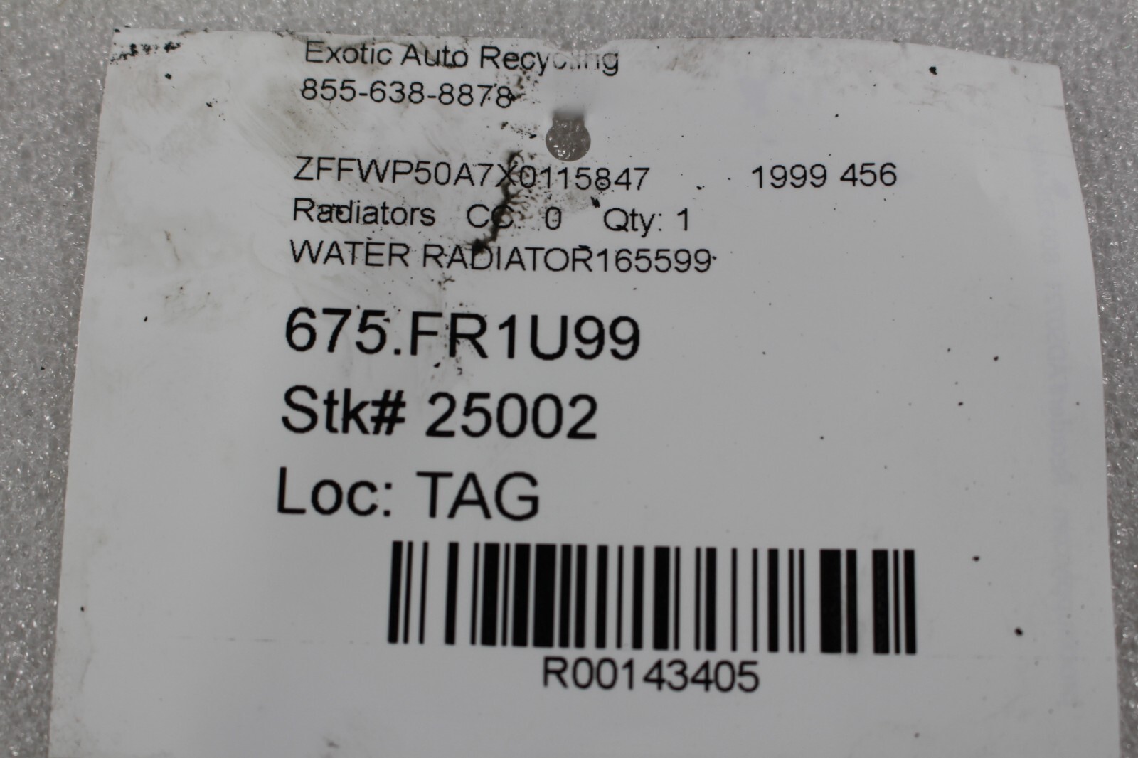 Ferrari 456 M, Water Radiator, Used, P/N 165599