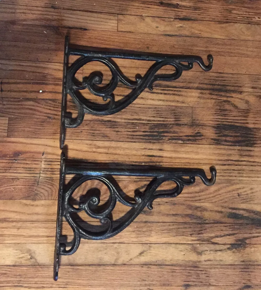 2 Plant Scroll Hooks Wall 8x12 Rustic Cast Iron Hanger Hanging Garden Deck  Porch