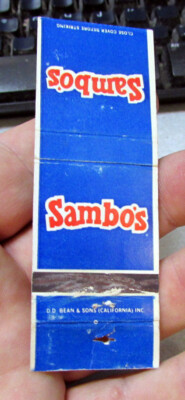 vintage matchbook cover (no matches) Sambos Restaurant, Blue & Red style logo