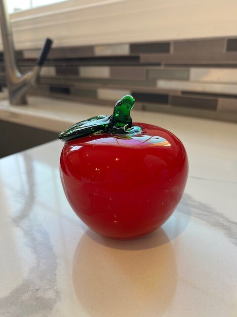 Vintage Art Glass APPLE Fruit Red 3.5 inches Heavy Handblown Glass Art