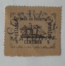 1903 MATURIN LOCAL STATE OF GUYANA 5C STAMP VENEZUELA , POSSIBLE FORGERY
