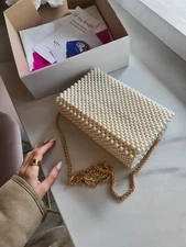 Beige gold chain cross body bag