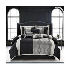Stratford Park Elegant Black and Silver Comforter Set California King Size, S...