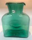 Blenko green double-spout pitcher #384 older sticker handblown glass vintage
