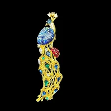 RARE Vintage Smithsonian Institute Cabochon Harry Winston Repro Peacock Brooch