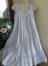 EILEEN WEST QUEEN ANNE'S LACE BLUE VICTORIAN ruffle cotton nightgown sz M MINT