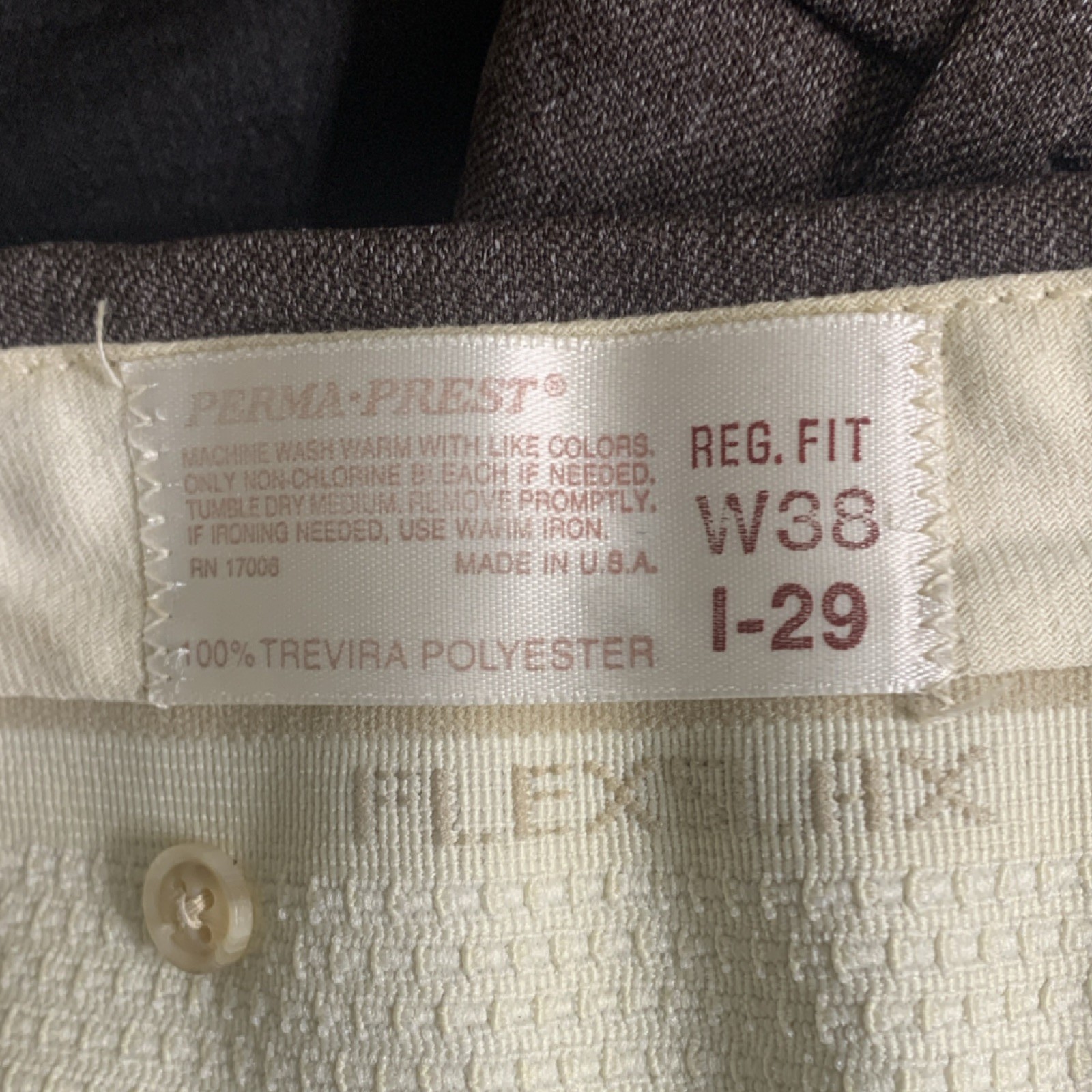 Perma-Prest Brown Trevira Polyester Men's Dress Pants Regular Fit Flat Front image 3