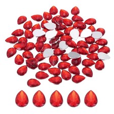 100PCS Flat Back Acrylic Teardrop Gems 10x14mm Rhinestones Deep Red