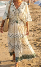 Women Cotton Kaftan Dress, Beach Cover Up, Resort Wear Kaftan, Boho Summer Dress