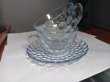 Anchor Hocking BLUE BUBBLE 2 tea or coffee cups and 1 saucer