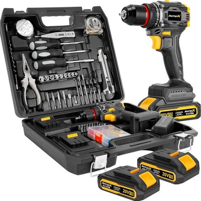Cordless Drill Set 20V Brushless 60Nm 135Pcs Household DIY Home Repair
