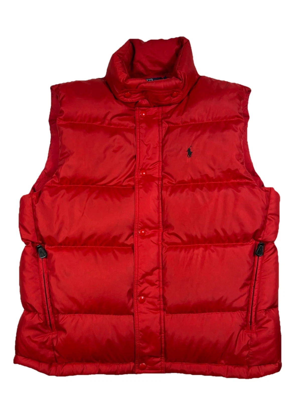 POLO RALPH LAUREN Mens L Red Down Puffer Vest Pony Logo Quilted Snap Insulated