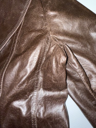 Vintage Just Jeans Leather Brown Retro Jacket Women's Size 16 Button Up Pockets - Picture 7 of 14