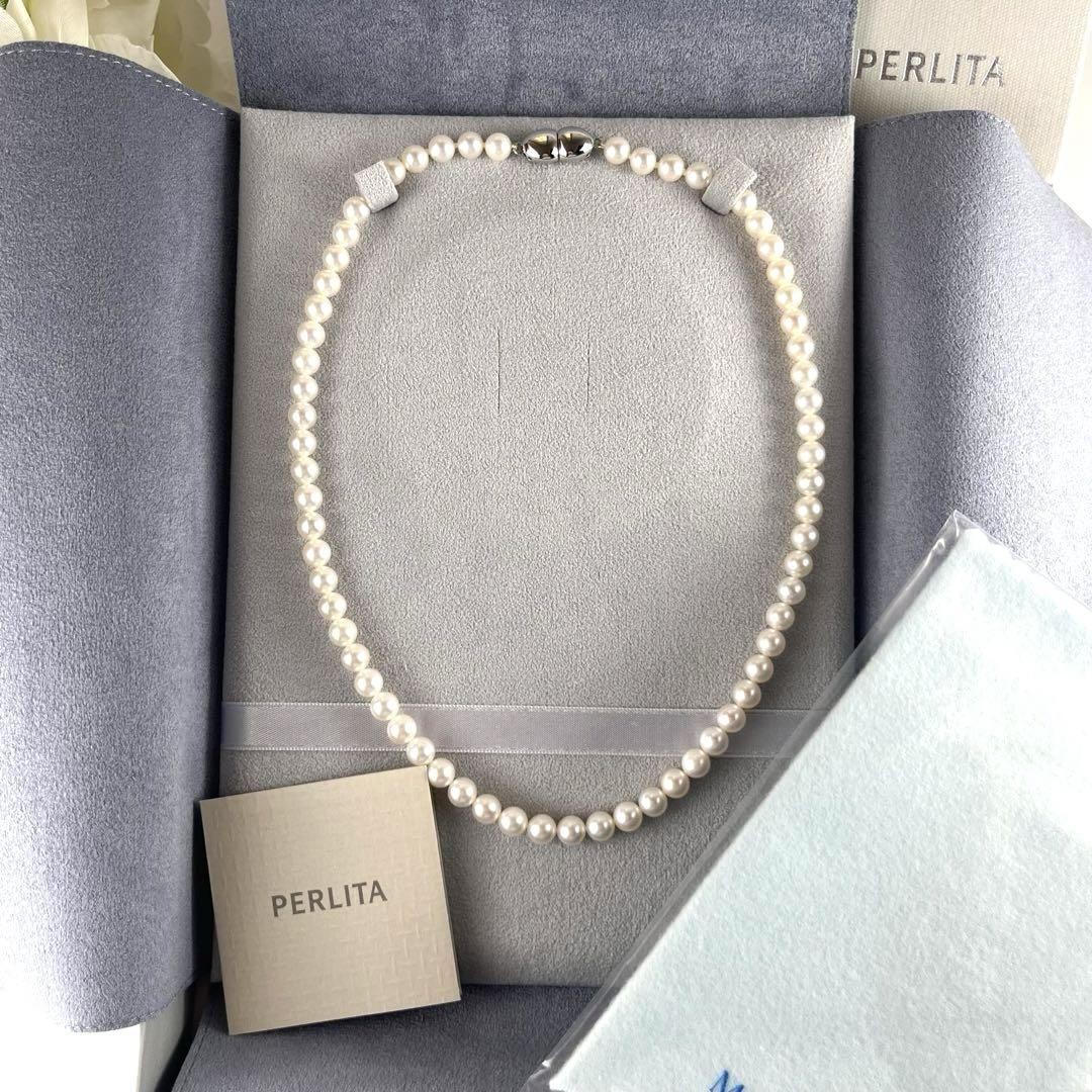 MIKIMOTO PERLITA Silver Pearl Necklace 6.0-6.4mm 43cm Box & Cloth