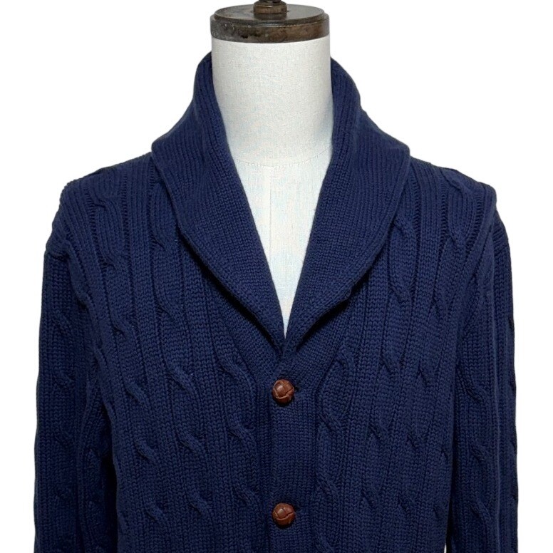 Vintage Polo Ralph Lauren Cardigan Mens XXL Blue Cable Button Up Shawl Collar