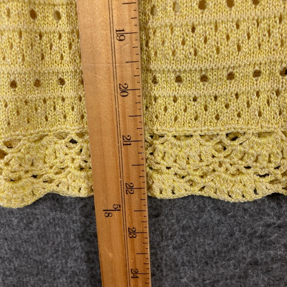 Emma James Crochet Top Womens XL Yellow Open Knit Short Sleeves V neck Feminine - Image 4 of 4