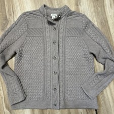 Vintage L.L.Bean Cardigan Sweater Cable Knit Chunky Large Beige